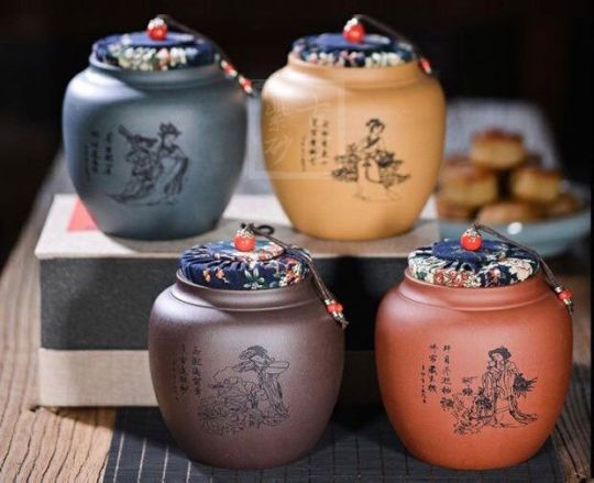 《四大美女茶葉罐》宜興紫砂壺手工紫泥，段泥，紅清水泥，天青泥茶壺具